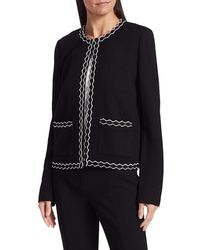 St. John Women's Pebbled Texture Knit Jacket - Caviar White - Size 8 - Black