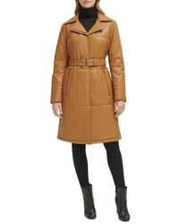Kenneth Cole - Quilted Faux Leather Belted Trench Coat - Lyst