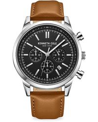 Kenneth Cole - Dress Sport 45Mm Stainless Steel & Leather Strap Chronograph Watch - Lyst