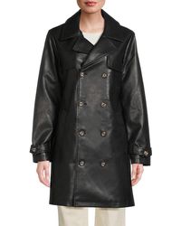 Noize - Double Breasted Faux Leather Coat - Lyst