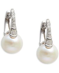 Effy - 14K, 9Mm Freshwater Pearl & Diamond Huggie Earrings - Lyst