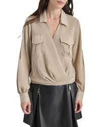 DKNY - Long-Sleeve Wrap Shirt With Cargo Pockets - Lyst