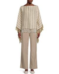 Brunello Cucinelli - Linen-Blend Striped Fringe Poncho - Lyst