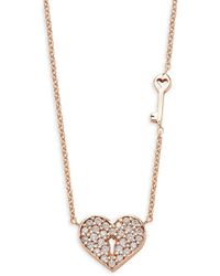 Sydney Evan - 14k Rose Gold & 0.08 Tcw Diamond Heart & Key Chain Pendant Necklace/16" - Lyst