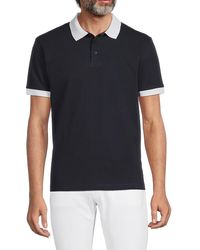 French Connection Popcorn Short Sleeve Contrast Knit Polo - Blue