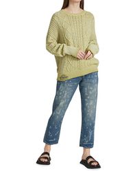 NSF Anabelle Distressed Cable Knit Sweater - Blue