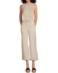 Saks Fifth Avenue - Linen Drawstring Scallop-Hem Wide-Leg Crop Pants - Lyst