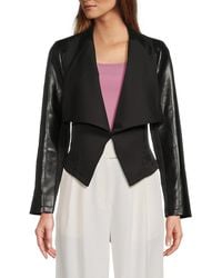 AREA STARS - Faux Leather & Woven Open-Front Jacket - Lyst