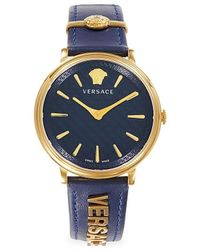 Versace - 38mm Ip Goldtone Stainless Steel & Leather Strap Watch - Lyst