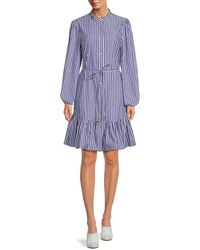 Nicole Miller - Striped Belted A-line Dress - Lyst