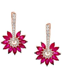 Effy - 14k Rose Gold, Diamond & Ruby Floral Drop Earrings - Lyst