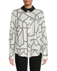 Karl Lagerfeld - Contrast Collar Graphic Print Blouse - Lyst