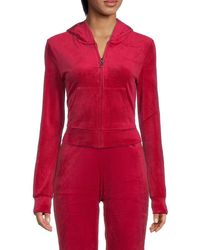 Juicy Couture Velvet Cropped Zip Up Hoodie - Red