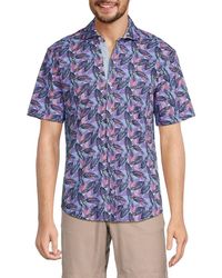 Tailorbyrd - Short Sleeve Tropical Leaf Button Down Shirt - Lyst