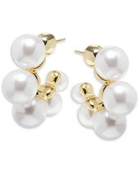 AREA STARS - Pearl & Glow 14K Goldplated & Faux Pearl Cluster Mini Hoop Earrings - Lyst