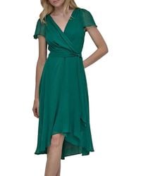 DKNY - Belted Faux Wrap Midi-Dress - Lyst