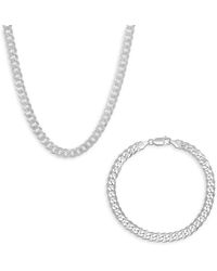 Anthony Jacobs - 2-piece Sterling Silver Curb Chain Necklace & Bracelet Set - Lyst