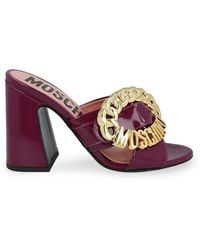 Moschino - Logo Patent Leather Flare Heel Sandals - Lyst