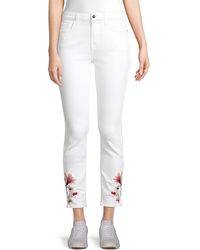 7 For All Mankind Embroidered Floral Skinny Ankle-crop Jeans - White
