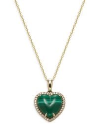 Effy - 14K, 4.90 Tcw Malachite & 0.15 Tcw Diamond Heart Pendant Necklace - Lyst