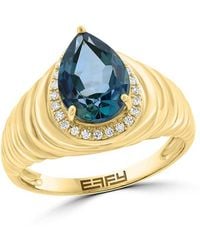 Effy - 14K, London Topaz & 0.10 Tcw Diamond Ring - Lyst