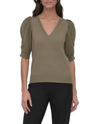 DKNY - Twist-Sleeve Textured Knit V-Neck Sweater - Lyst