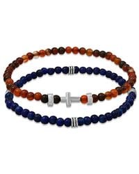 Anthony Jacobs - 2-Piece Sterling, Lapis & Agate Beaded Stretch Bracelets Set - Lyst