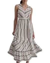 DKNY - Striped Linen-Blend Midi-Dress - Lyst