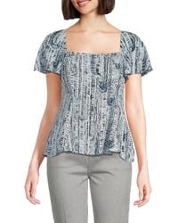 Theory - Print Godet Pleat Silk Top - Lyst