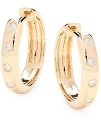 Effy - Diamond-Studded 14K Gold Huggie Earrings - Lyst