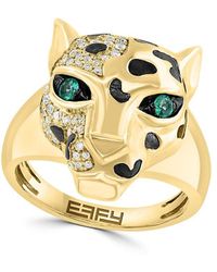 Effy - 14k Yellow Gold, 0.25 Tcw Diamond & Emerald Panther Ring - Lyst