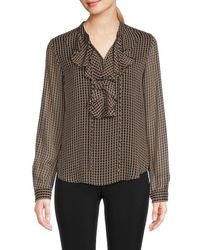 Tommy Hilfiger Ruffle Houndstooth Blouse - Brown