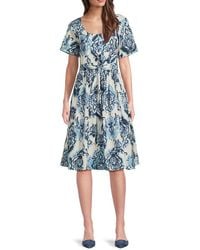 Mikael Aghal - Motif Print Belted Knee Length Dress - Lyst