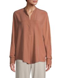 Vince Dot Jacquard Popover Silk Blouse - Pink