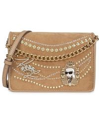 Karl Lagerfeld - Lourdes Embellished Leather-Suede Crossbody Bag - Lyst