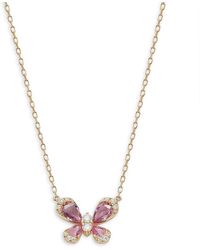 Effy - 14k Yellow Gold, Pink Sapphire & Diamond Butterfly Pendant Necklace - Lyst