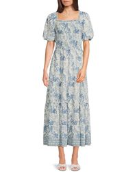 Max Studio - Print Smocked A-Line Maxi Dress - Lyst