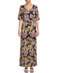 Kensie - Leaf Print Blouson Sleeve Maxi Dress - Lyst