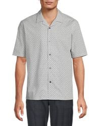 Theory - Grid Leaf Print Cotton Button-down Shirt - Lyst