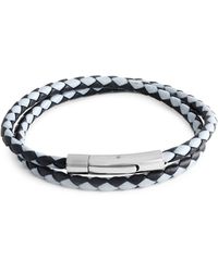 Tateossian Stainless Steel & Leather Wrap Bracelet - Blue