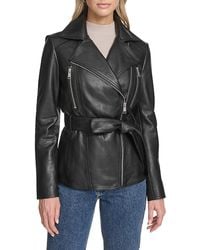 Andrew Marc - Belted Moto Leather Jacket - Lyst