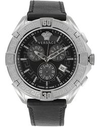 Versace - V-greca Chrono 46mm Stainless Steel & Leather Strap Watch - Lyst