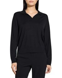 Theory - Easy Wool Long-Sleeve Polo Top - Lyst