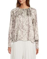 AREA STARS - Print Long Sleeve Plisse Blouse - Lyst