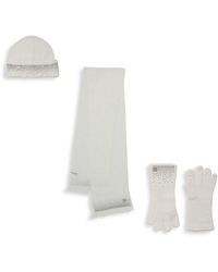Calvin Klein 3-piece Embellished Beanie, Scarf & Gloves Set - White