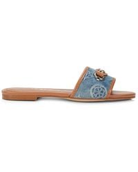 Guess - Hammi Logo Denim Flat Sandals - Lyst