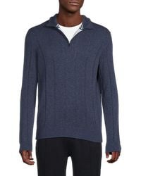 Bruno Magli - Textured Striped Quarter Zip Pullover - Lyst