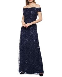 Marina - Off Shoulder Sequin A Line Gown - Lyst