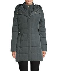 Cole Haan - Shirred-waist Hooded Quilted Down Coat - Lyst