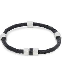 Saks Fifth Avenue Link Up Silvertone & Leather Barrel Bracelet - Black